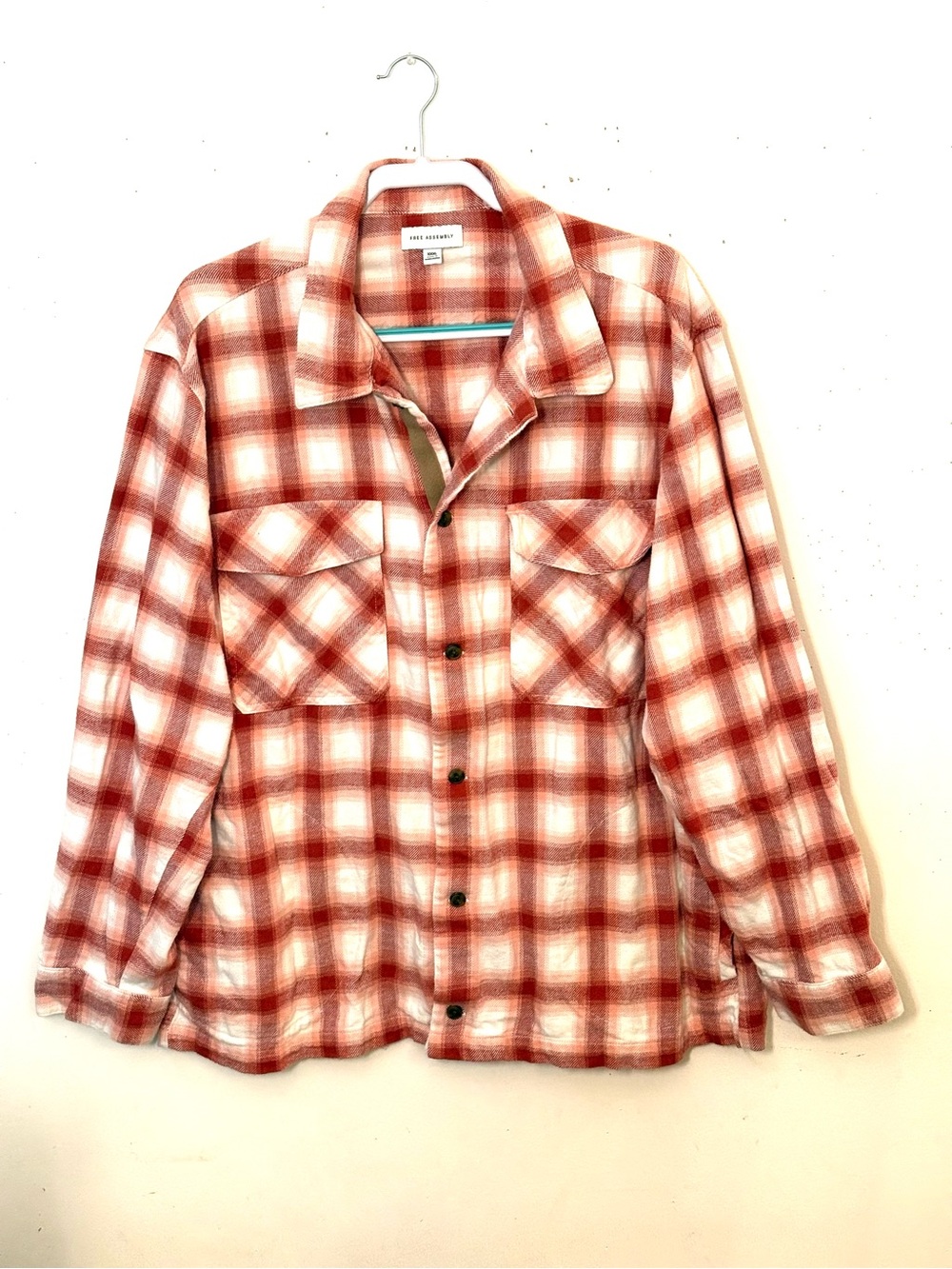 Free Assembly Casual Plaid Button-Down Shirt - Rusty Orange & White. Size XXXL.
